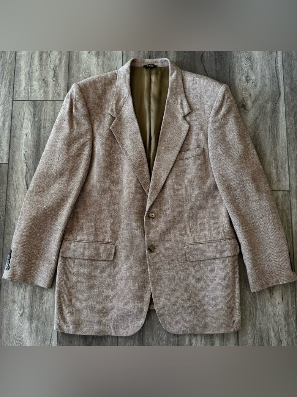 Bret Lawrence Sport Coat 100% Silk Blazer Men 44R Brown Herringbone Suit Jacket